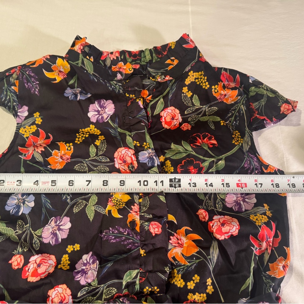 Who What Wear Black Floral Shirt Dress Cap Sleeve Button Front Belt Med NWT - Picture 7 of 9